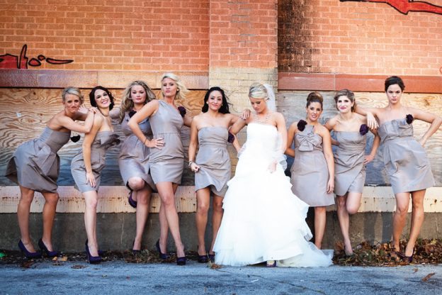 bride and bridesmaids in grey