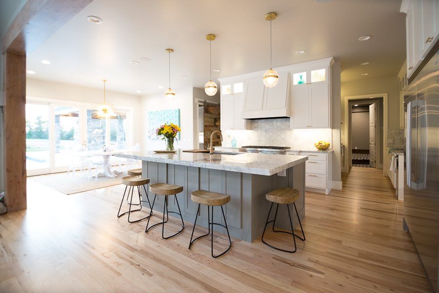 modern kitchen with bar stools