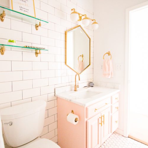 Modern Glam Blush Girls Bathroom Design