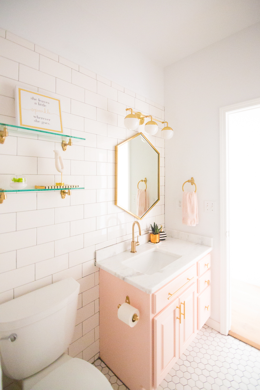 Modern Glam Blush Girls Bathroom Design CC And MIke Design Blog