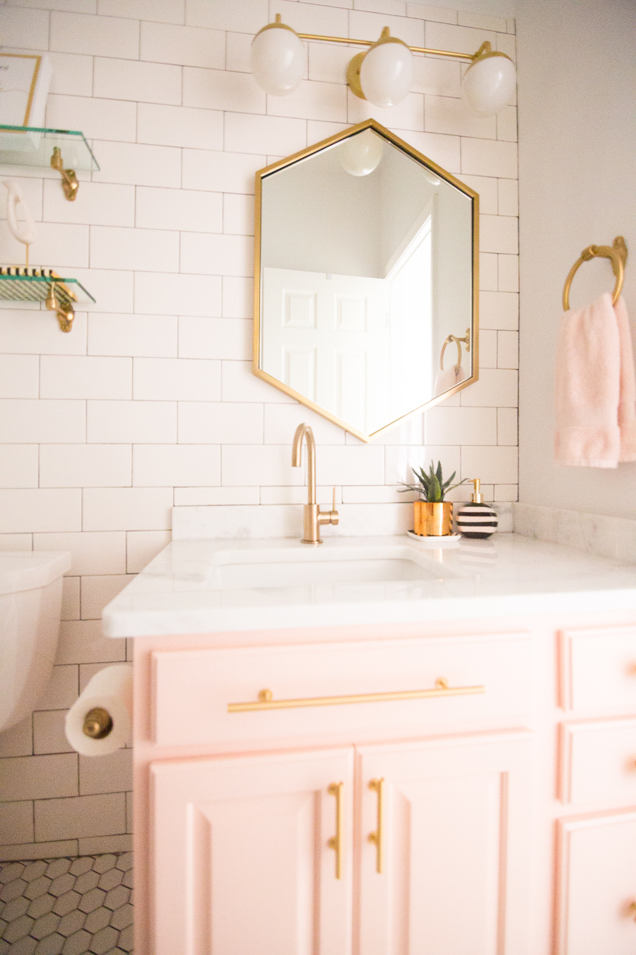 Modern Glam Blush Girls Bathroom Design | CC and MIke ...