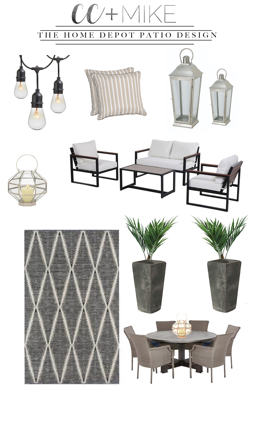 How to Prepare Your Patio for Spring with the Home Depot showcasing a variety of patio decor from rugs to outdoor pillows, lighting and furniture