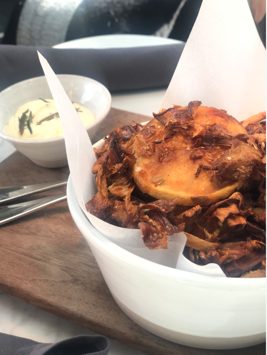 fried artichokes at restoration hardware restaurant in california