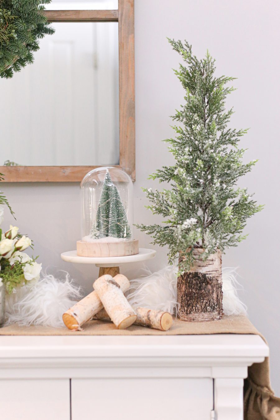 Black Friday and Cyber Monday Sales from Wayfair tabletop pine tree and snowglobe with bottlebrush pine trees