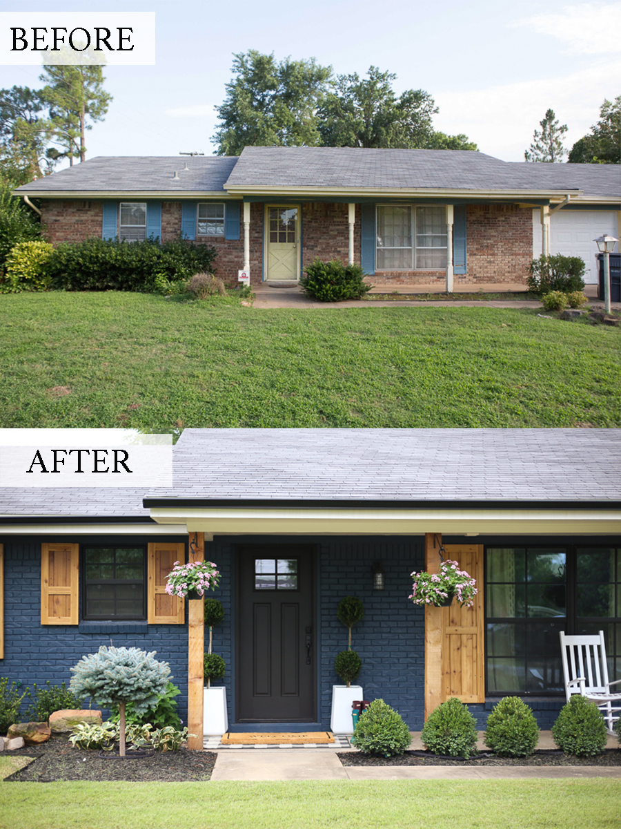 70S Ranch House Exterior Makeover The Ranch House Plan Style Has A   CC And Mike Navy And Cedar Remodel Before And Afters 