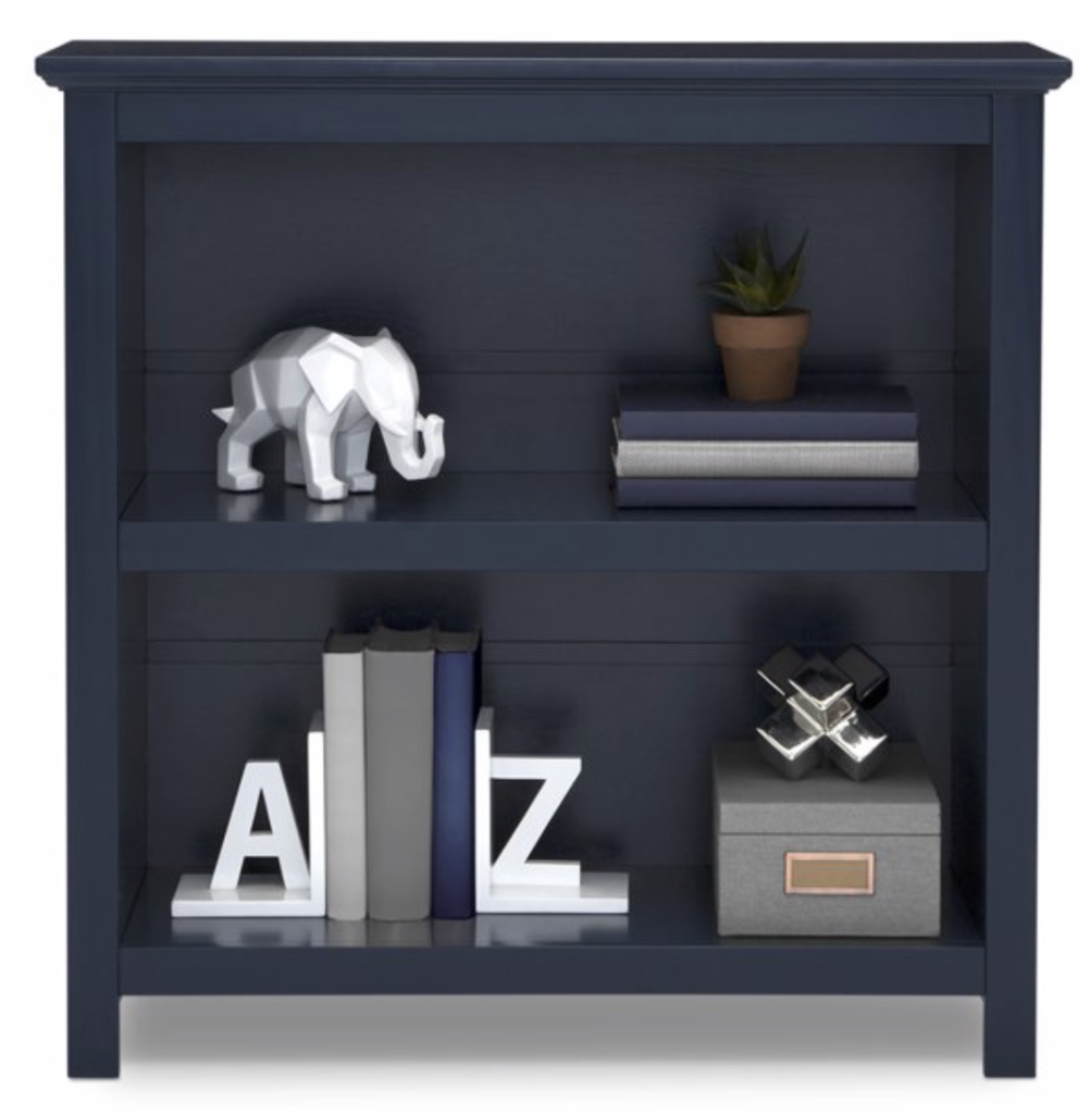 How to Decorate Boys Rooms on a Budget navy bookshelf