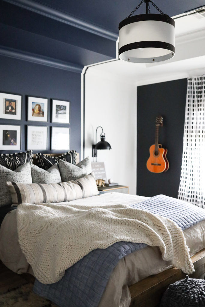 Studio Color Wall Paint-7 teen boy bedroom black wall paint navy wall paint guitar hanging on wall gallery art wall