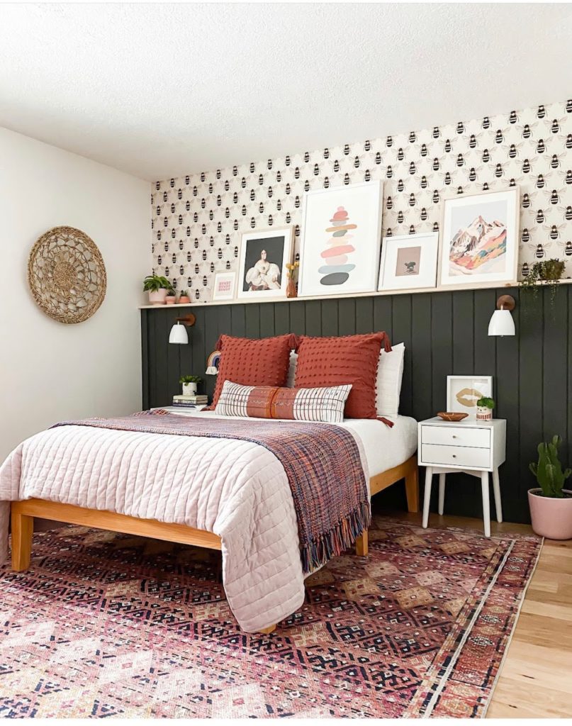 Girl's bedroom with hot pink and orange accents, featuring the Layla in Pink/Lagoon area rug from CC+Mike