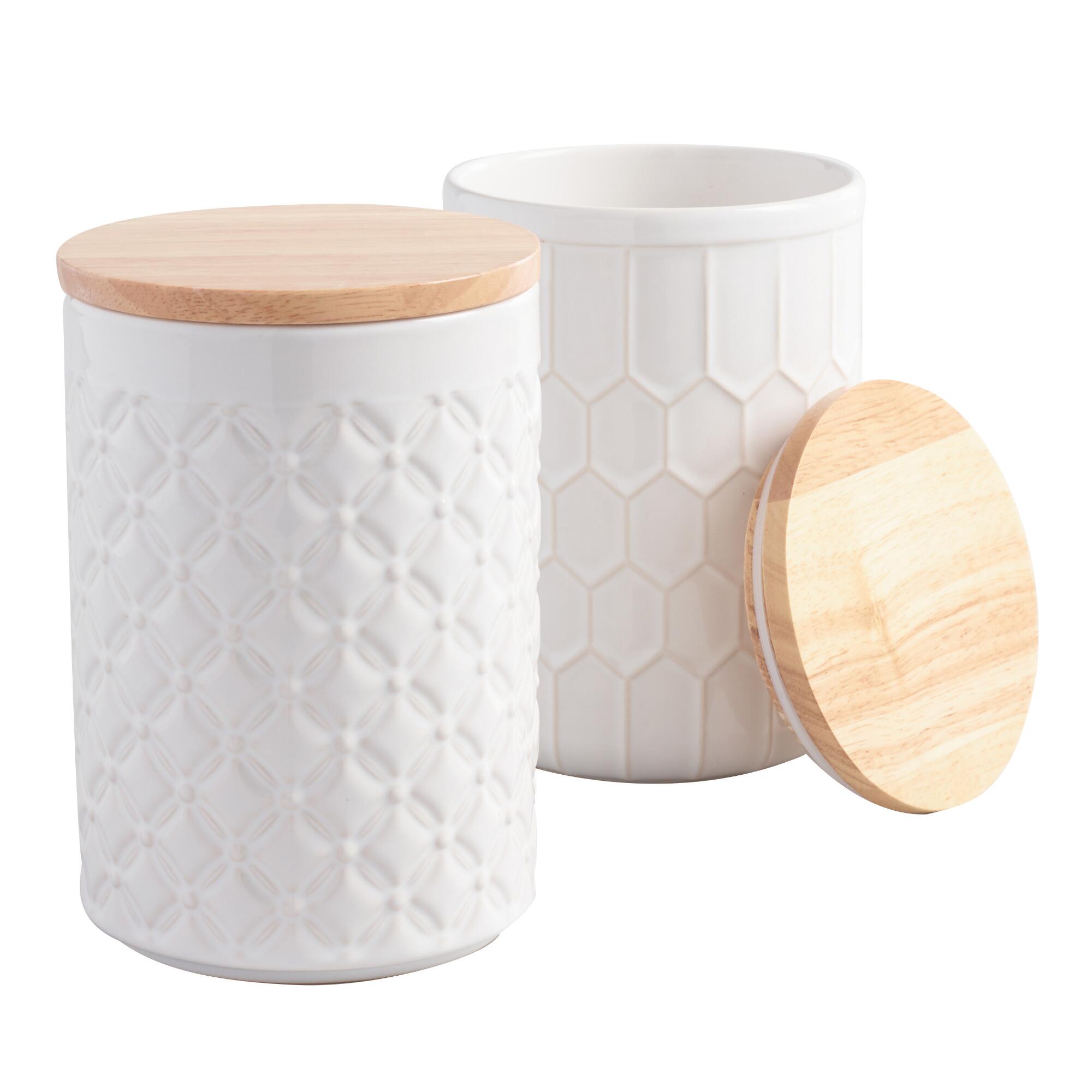 White Textured Ceramic Canisters CC & Mike